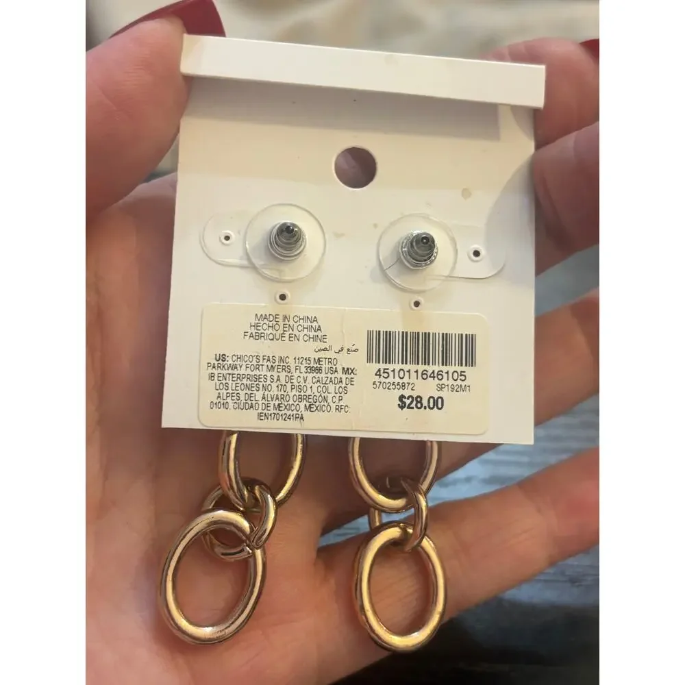 WHBM Gold Chain Link Drop Earrings Statement NWT